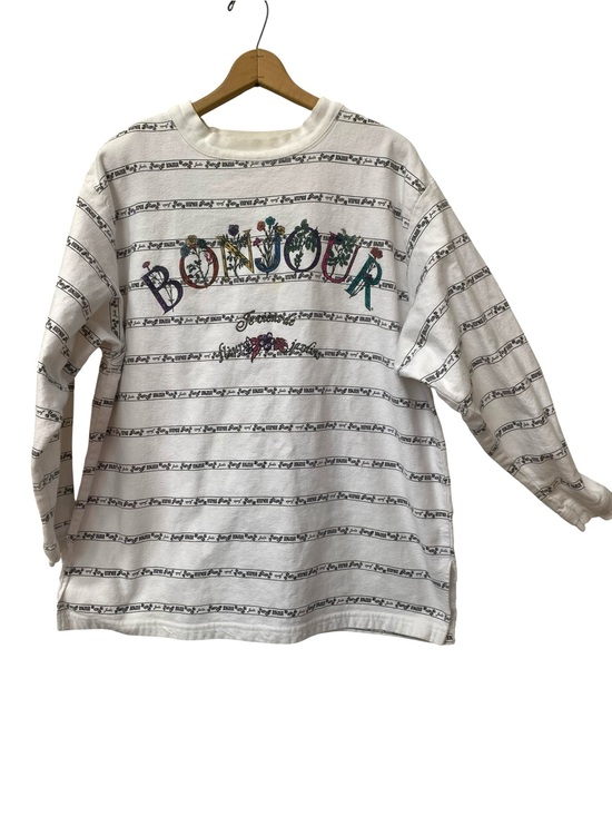 bonjour Tops - Vintage 90s Bonjour White Graphic Cotton Top Shirt Sweatshirt size M L
